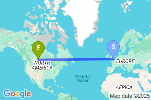 Map of the flight from London Gatwick to Regina