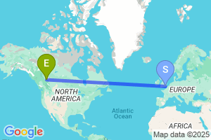 Map of the flight from London Gatwick to Grande Prairie