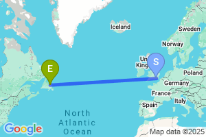 Map of the flight from London Gatwick to Gander