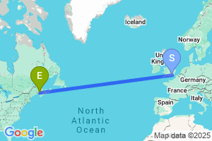 Map of the flight from London Gatwick to Saint John