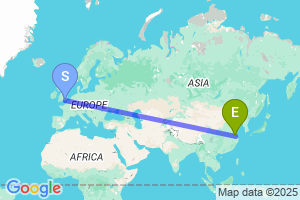 Map of the flight from London Gatwick to  Yangzhou Taizhou International