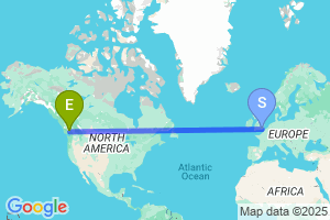 Map of the flight from London Gatwick to Whistler