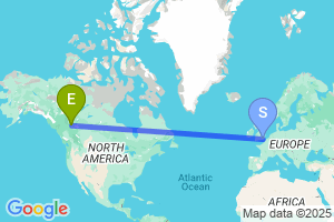 Map of the flight from London Gatwick to Fort St John