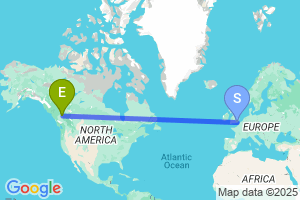 Map of the flight from London Gatwick to Prince George