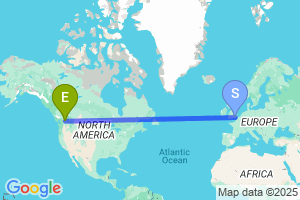 Map of the flight from London Gatwick to Penticton