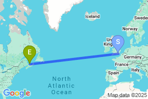 Map of the flight from London Gatwick to Charlottetown