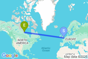 Map of the flight from London Gatwick to Churchill