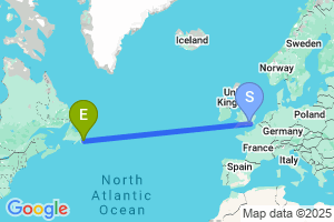 Map of the flight from London Gatwick to St John's