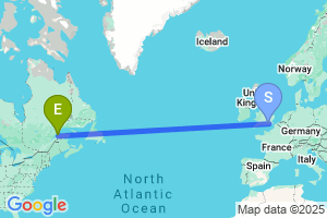 Map of the flight from London Gatwick to Mont Joli