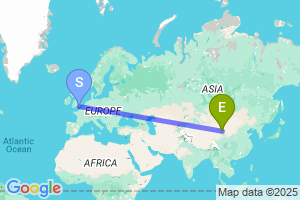 Map of the flight from London Gatwick to Zhangye