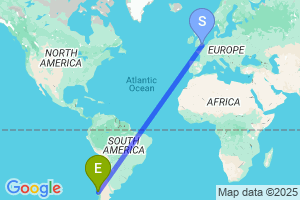 Map of the flight from London Gatwick to Valdivia