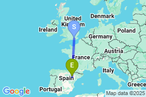 Map of the flight from London Gatwick to Zaragoza