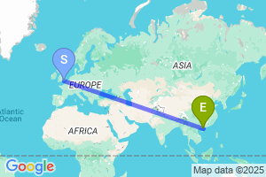 Map of the flight from London Gatwick to Zhanjiang