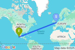 Map of the flight from London Gatwick to Manzanillo