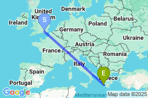 Map of the flight from London Gatwick to Zante (Zakynthos)