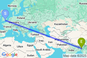 Map of the flight from London Gatwick to Sylhet