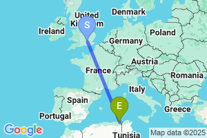 Map of the flight from London Heathrow to Annaba