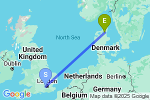 Map of the flight from London Heathrow to Aalborg