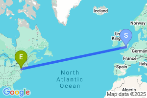 Map of the flight from London Heathrow to Allentown