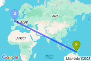 Map of the flight from London Heathrow to Bamaga