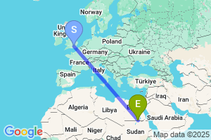 Map of the flight from London Heathrow to Abu Simbel