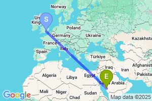 Map of the flight from London Heathrow to Al-Baha