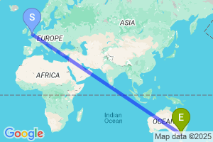 Map of the flight from London Heathrow to Albury