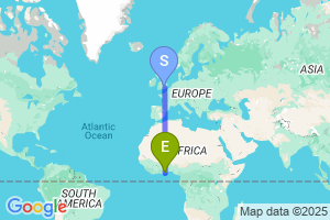 Map of the flight from London Heathrow to Accra