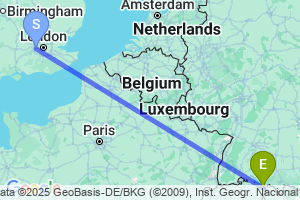 Map of the flight from London Heathrow to Altenrhein