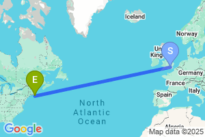 Map of the flight from London Heathrow to Nantucket