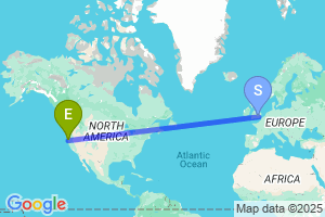 Map of the flight from London Heathrow to Arcata