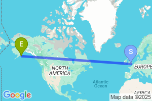 Map of the flight from London Heathrow to Kodiak