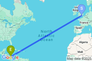 Map of the flight from London Heathrow to San Andres Island