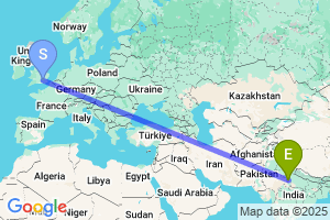 Map of the flight from London Heathrow to Agra