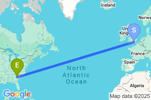 Map of the flight from London Heathrow to Augusta