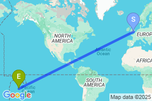 Map of the flight from London Heathrow to Aitutaki