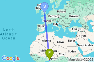 Map of the flight from London Heathrow to Akure