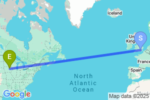 Map of the flight from London Heathrow to Waterloo