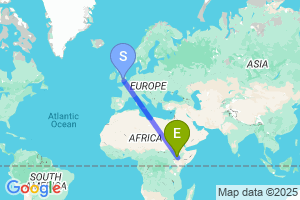 Map of the flight from London Heathrow to Arba Mintch
