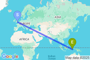 Map of the flight from London Heathrow to Ambon