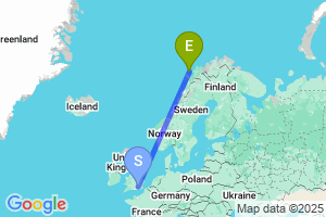 Map of the flight from London Heathrow to Andenes