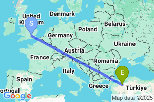 Map of the flight from London Heathrow to Eskisehir