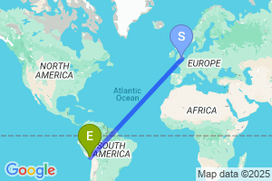 Map of the flight from London Heathrow to Arequipa