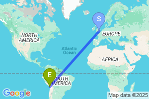 Map of the flight from London Heathrow to Arica