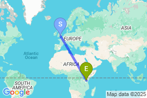 Map of the flight from London Heathrow to Arusha