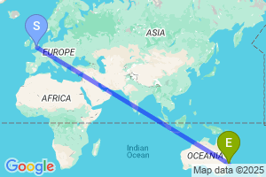 Map of the flight from London Heathrow to Armidale