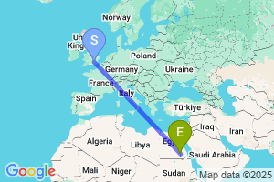 Map of the flight from London Heathrow to Aswan