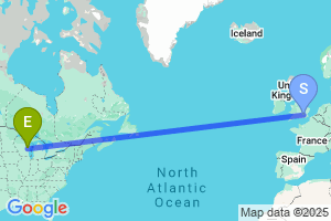 Map of the flight from London Heathrow to Appleton