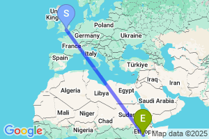 Map of the flight from London Heathrow to Awassa