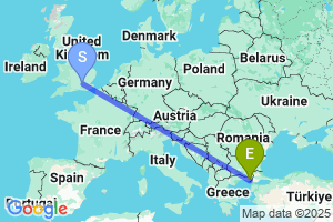 Map of the flight from London Heathrow to Alexandroupolis Dimokritos